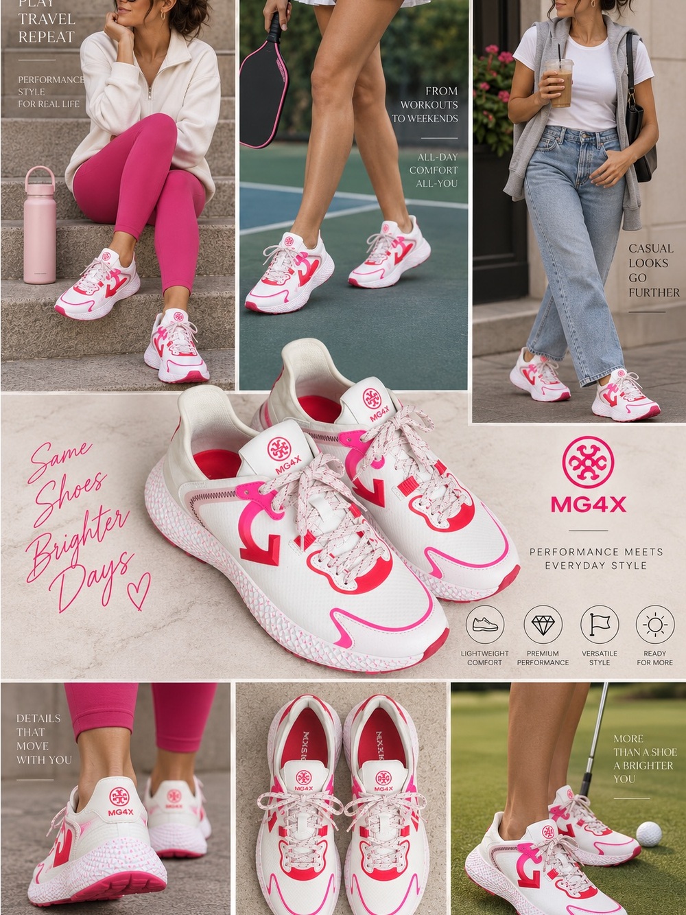 G/FORE White and Pink MG4X Performance Sneakers